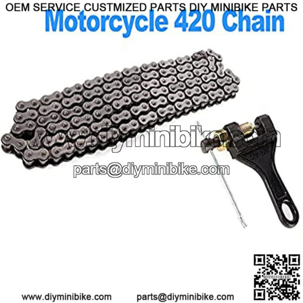 Motorcycle 420 Chain Standard Roller Chain 132 Knots with Chain breaker for 70cc 90cc 110cc 125cc Dirt Pit Bike ATV Quad Go Kart Scooter Mini Bike TaoTao ATV moped quad