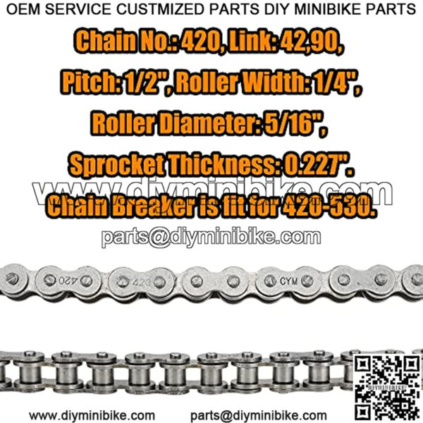 Front Jackshaft 420 Chain 42 Link and 90 Link Rear Drive Chain for Coleman CT200U Trail 200 BT200X CT200U-EX Baja Heat Warrior Trailmaster Massimo MB200 MB165 196cc 212cc 6.5HP Mini Bike Parts - Image 3