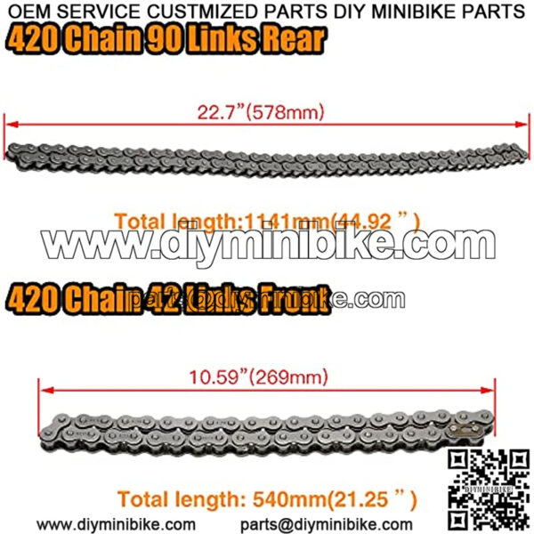 Front Jackshaft 420 Chain 42 Link and 90 Link Rear Drive Chain for Coleman CT200U Trail 200 BT200X CT200U-EX Baja Heat Warrior Trailmaster Massimo MB200 MB165 196cc 212cc 6.5HP Mini Bike Parts - Image 4