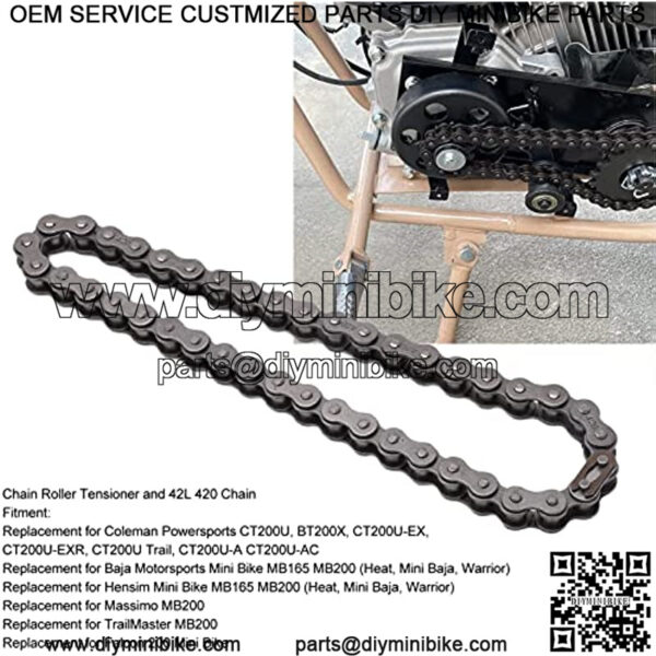 Chain Tensioner with Spring,Chain Roller Tensioner 420 Chain 42L Kit Steel Alloy with Master Link for 212cc 196cc 6.5Hp Mini Bike - Image 2