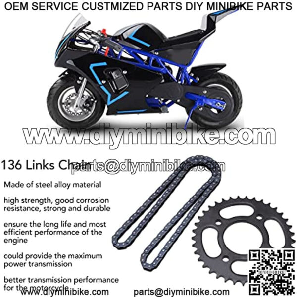 Motorcycle 136 Links Drive Chain T8F 37T with Sprocket for 43cc 49cc Minimoto Moped Scooters 2 Stroke Engine Pocket Bike Mini Quad ATV - Image 3