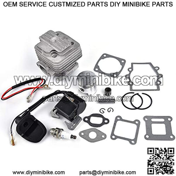 44mm Bore Cylinder Top End Kit Replacement for 2 Stroke 47cc 49cc Mini Quad Pocket Bike Ignition Coil Spark Plug 12mm Wrist Pin