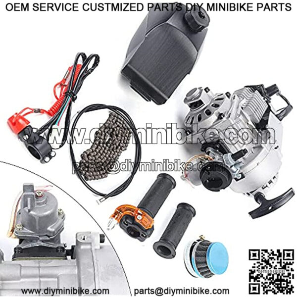 2 Stroke 49cc Engine Motor Single Cylinder Kit, High-Performance Mini Pull Start Engine for Pocket Bike Mini Dirt Bike Atv or Scooter (Us Stock) - Image 3