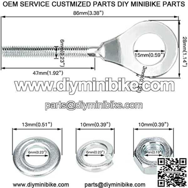 15mm 0.59" Chain Axle Adjuster Tensioner for 196cc 6.5hp Baja Warrior MB165 MB200 Coleman CT200U Motovox MBX10 MBX11 Massimo MB200 Mini Bike CRF50 CRF70 XR70 XR80 XR100 Dirt Pit Bike ATV 4 Pcs - Image 2