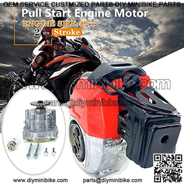 2 Stroke 49CC Pull Start Engine Motor Mini Pocket Engine for Pit Bike ATV Buggy Single Cylinder Engine for Scooters, Mini Choppers, Pocket Bikes - Image 2