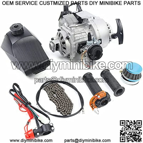 49cc Engine Motor Kit, 2-Stroke Gas Motor Bike Kit Single Cylinder Pull Start Mini Engine for ATV Scooter Pit Bike(25H 136L Chain)