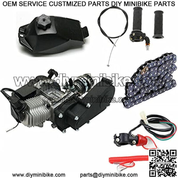 49cc 2 Stroke Mini Engine Motor Kit, Single Cylinder Air-Cooled Bicycle Motor Kit, Pull Start Engine Motor Kit for ATV Pocket Mini Quad Bike Scooter, (T8F Chain & 14 Teeth Sprocket)