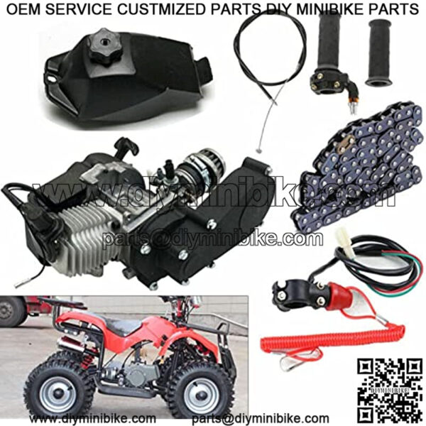 49cc 2 Stroke Mini Engine Motor Kit, Single Cylinder Air-Cooled Bicycle Motor Kit, Pull Start Engine Motor Kit for ATV Pocket Mini Quad Bike Scooter, (T8F Chain & 14 Teeth Sprocket) - Image 2