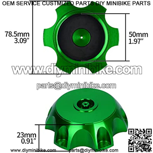 CNC Aluminum Alloy Gas Fuel Tank Cap, Mini Bike Gas Tank Cap with Vent Tube for 50cc 70cc 90cc 110cc Taotao RFZ SSR Coolster Moto 125cc 140cc 150cc 160cc ATV Pit Dirt Bike Motorcycle-Green - Image 2