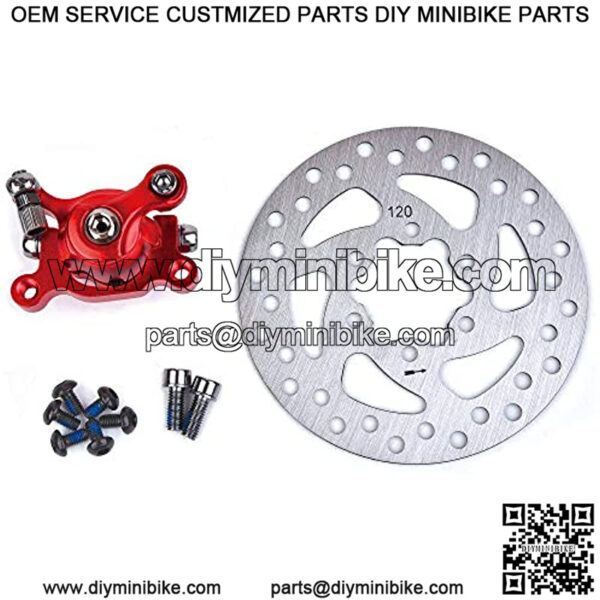 Red Rear Brake Caliper & 4.72" Disc Rotor Brake Replacement for MBX10 MBX11 Moto Rear Mini Bike 47cc 49cc Pocket Bike Goped Scooter Go-Kart Bicycle motorcycle Disc EBikes Mountain Bike and Sports Bike