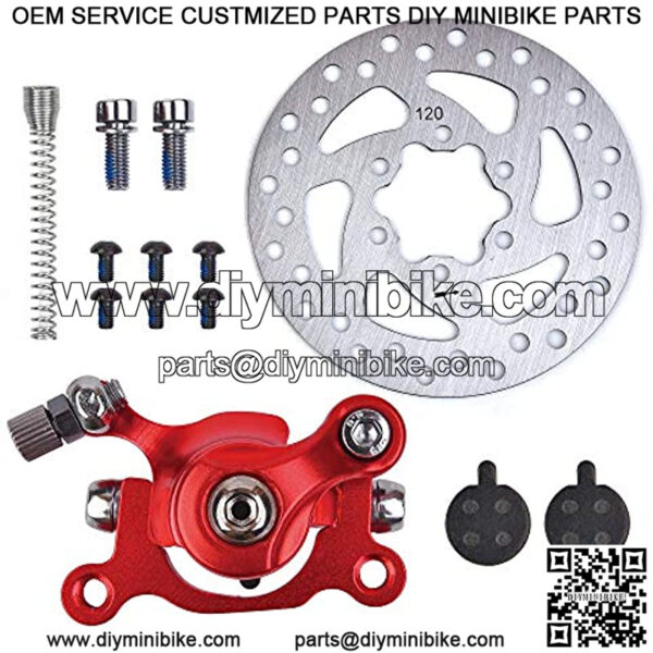 Red Rear Brake Caliper & 4.72" Disc Rotor Brake Replacement for MBX10 MBX11 Moto Rear Mini Bike 47cc 49cc Pocket Bike Goped Scooter Go-Kart Bicycle motorcycle Disc EBikes Mountain Bike and Sports Bike - Image 2