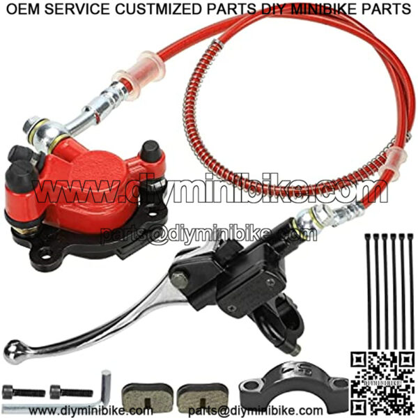 Upgraded Hydraulic Disc Brake Assembly Kit 50 inch Hose Tube Master Cylinder Caliper for Predator 79cc 97cc 2.8hp Baja Doodle Bug DB30 Blitz Dirt Bug Racer Coleman Mini Bike Motorsports Parts