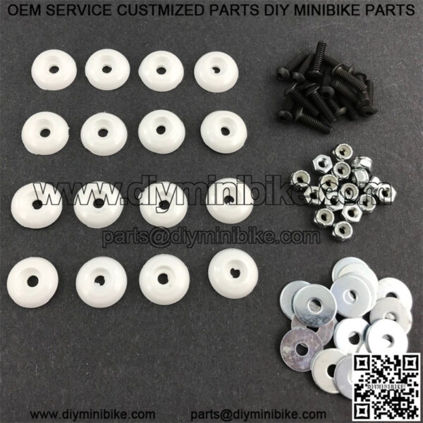 16-Piece Body Fastener Kit (White) for Mini Bike & Go Kart - Washers Bolts Nuts