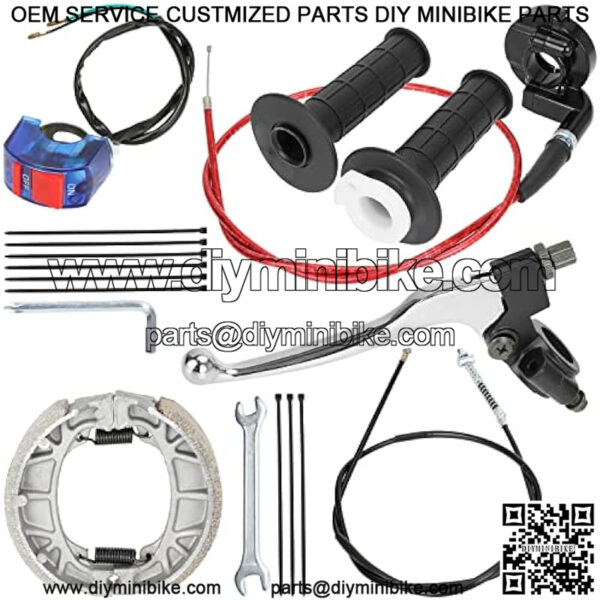 105mm Brake Shoes 22mm Twist Accelerator Handle Lever Throttle Cable Assembly Kit for Predator 212cc 196cc 6.5hp Coleman BT200X CT200U CT200U-EX Baja Warrior MB165 MB200 Trailmaster Mini Bike