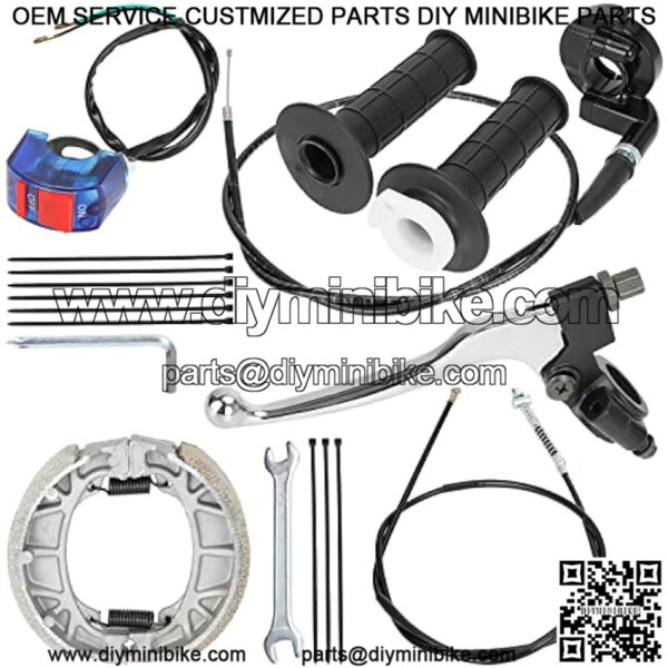 105mm Brake Shoes 7/8" Twist Accelerator Handle Lever Throttle Cable Assembly Kit for Predator 196cc 212cc 6.5hp Coleman CT200U CT200U-EX BT200X Baja Warrior Heat MB165 MB200 Massimo Mini Bike