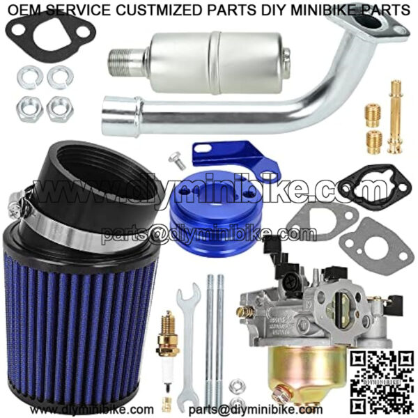 Upgrade Carburetor Adapter Exhaust Pipe Muffler Jet Stage 2 Kit Blue for Predator 212cc 196cc 6.5Hp GX160 GX200 Trailmaster MB200 CT200U BT200X Mini Bike Parts Go Kart Engine Motor