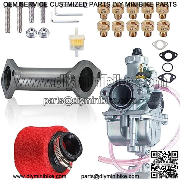 VM22 Carburator w/Curved Manifold Racing Performance Slide intake pipe Carb Kit For Predator 212cc GX200 Coleman Baja CT200U BT200X Mini bike 196 Clones Engine, KT196 Go kart (Rage Red)