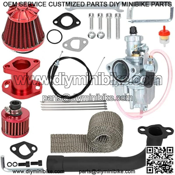 VM22 Carburetor Air Filter Exhaust Header Pipe Kit for Predator 212cc Coleman CT200U BT200X CT200U-EX Baja Warrior Trailmaster MB200 GX160 196cc 6.5hp Small Engine Mini Bike Go Kart Parts