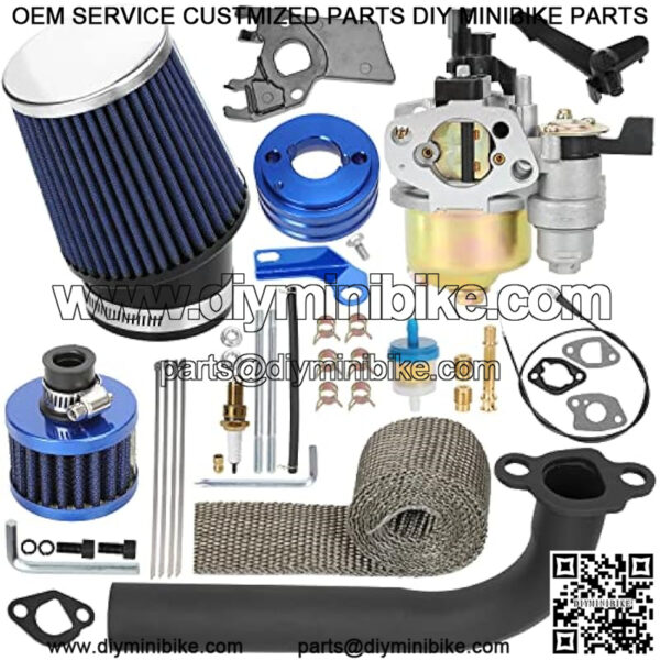 Carburetor 62mm Air Filter Header Exhaust Pipe Kit for Non Hemi Predator 212cc 196cc 6.5hp Engine Coleman CT200U CT200U-EX BT200X Baja Warrior MB200 Hammerhead GX160 Mini Bike Go Kart Parts