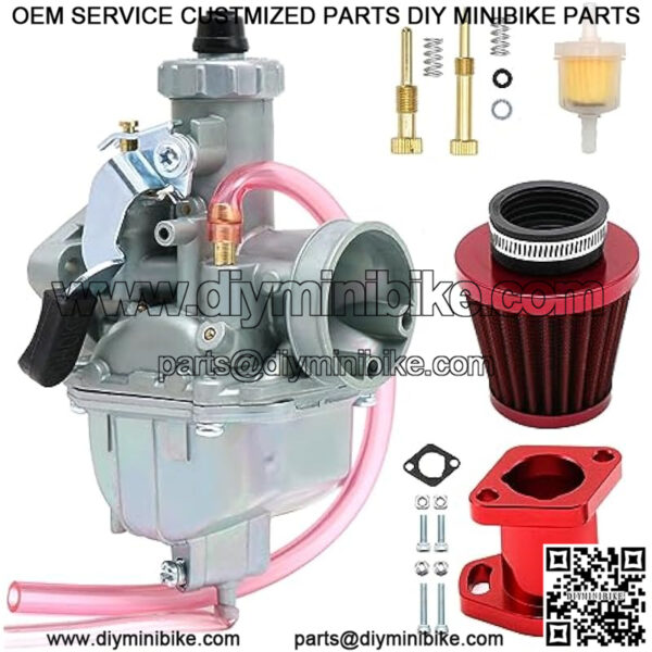 VM22 26mm Carburetor Kit for Mikuni Performance Predator 212cc GX160 GX200 CT200U 196cc KT196 Pit Dirt Bike Mini Bike with 38mm Air Filter Intake Mainfold Idle Adjuster Screw Mixture Screw Kit