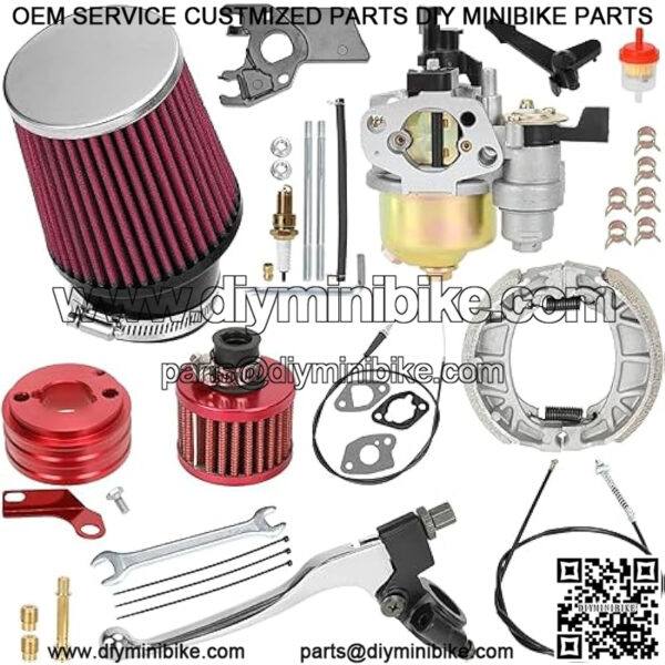 Carburetor 62mm Air Filter Handle Brake Lever Drum Brake Cable CG125 Shoes Kit for Predator 212cc 196cc 6.5hp Clone Engine Coleman CT200U BT200X GX160 GX200 Baja Warrior MB200 Mini Bike Parts