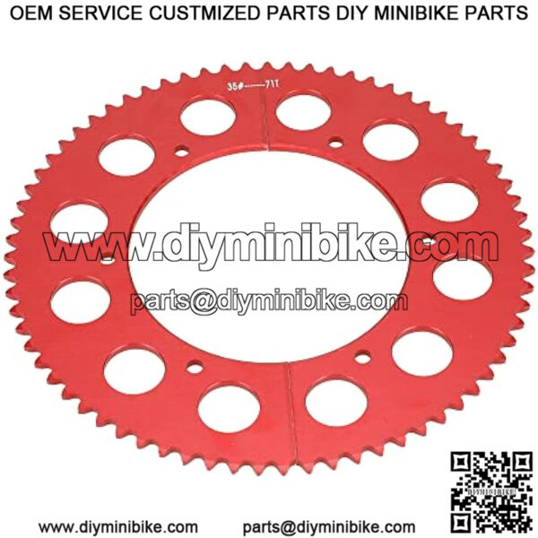 #35 Chain 71 Tooth Split Sprocket for Predator 212cc 196cc 6.5hp 7.0hp Coleman CT200U BT200X CT100U TrailMaster MB200 MegaMoto B212 Motovox Doodlebug Baja Mini Bike Go Kart Cart Parts Aluminum