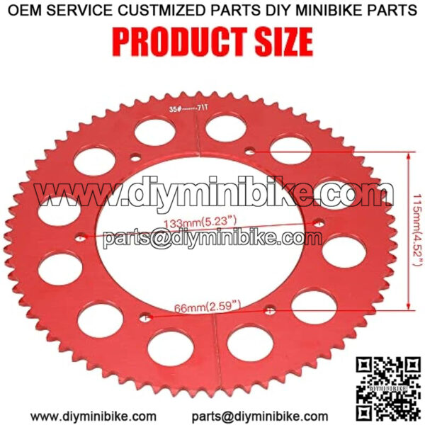 #35 Chain 71 Tooth Split Sprocket for Predator 212cc 196cc 6.5hp 7.0hp Coleman CT200U BT200X CT100U TrailMaster MB200 MegaMoto B212 Motovox Doodlebug Baja Mini Bike Go Kart Cart Parts Aluminum - Image 2