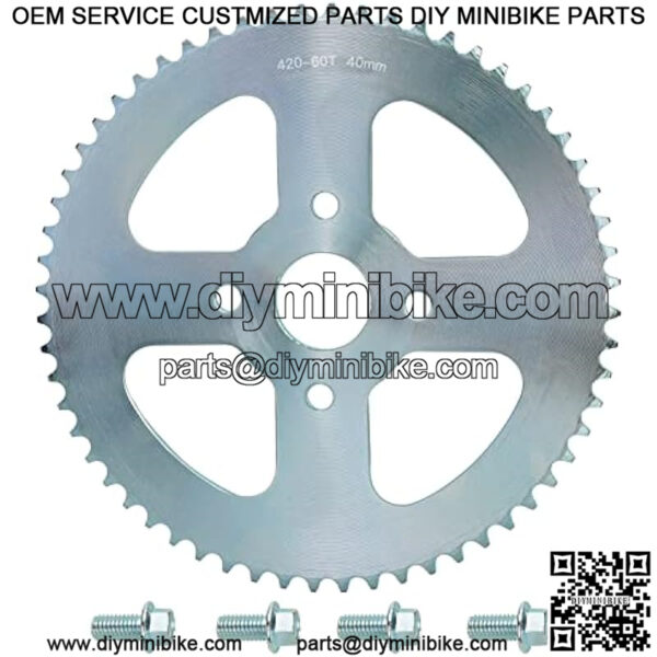 #40 41 420 Chain 60T Mini Bike Rear Drive Sprocket 40mm Bore for Coleman CT200U BT200X CT200U-EX Baja Warrior Heat Massimo MB165 MB200 196cc 200cc 6.5hp Powersports Mini Bike Silver Parts