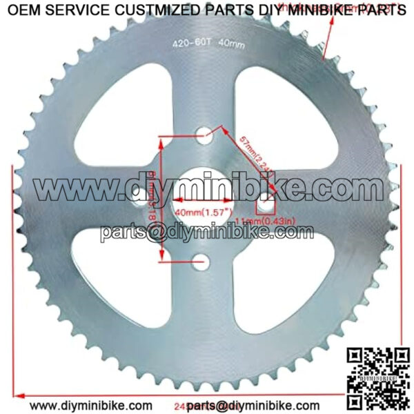 #40 41 420 Chain 60T Mini Bike Rear Drive Sprocket 40mm Bore for Coleman CT200U BT200X CT200U-EX Baja Warrior Heat Massimo MB165 MB200 196cc 200cc 6.5hp Powersports Mini Bike Silver Parts - Image 2