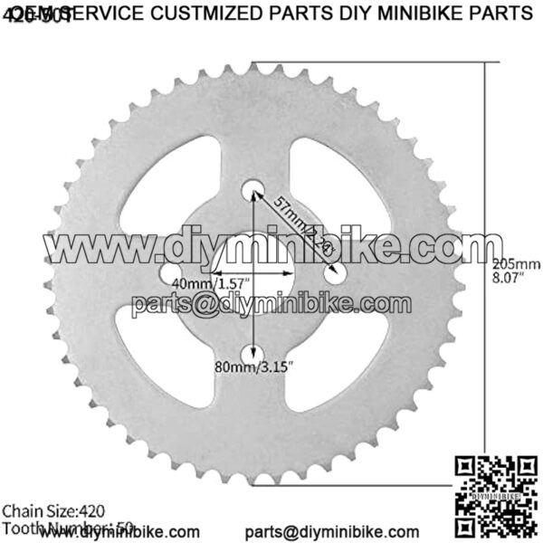 420 50T Rear Drive Wheel Sprocket for Coleman BT200X CT200U Trail 200 CT200U-EX Baja Warrior Heat Massimo MB165 MB200 196cc 5.5 6.5hp Powersports Mini Bike Parts - Image 2