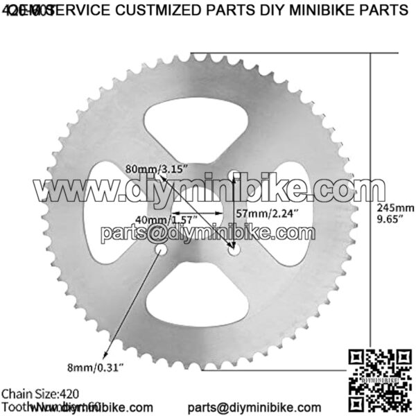 420 60T Rear Drive Wheel Sprocket for Coleman BT200X CT200U Trail 200 CT200U-EX Baja Warrior Heat Massimo MB165 MB200 196cc 5.5 6.5hp Powersports Mini Bike Parts - Image 2