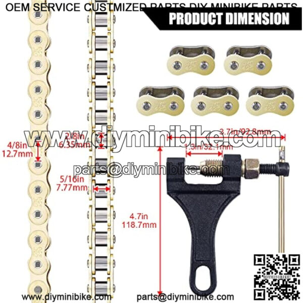 Gold 420 Motorcycle Chain 132 Link Standard Roller Chain with Free Chain Breaker 5 Connecting Master Link for 100cc 110cc 125cc Dirt Pit Bike ATV Quad Go Kart Mini Bike Scooter - Image 2