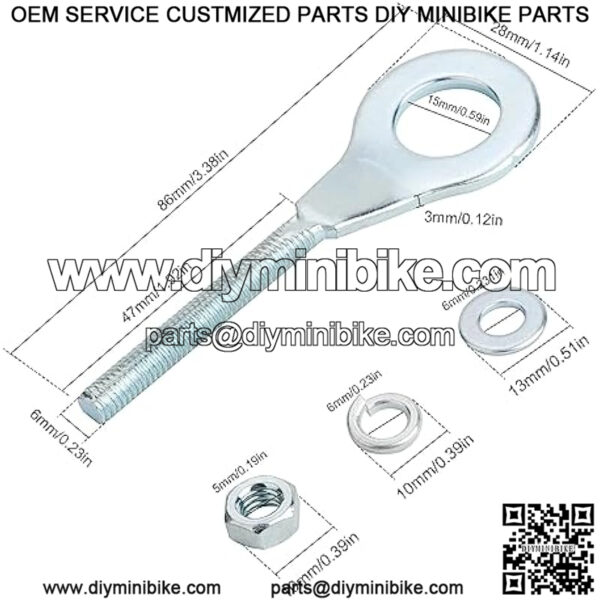 CT200U Chain Tensioner 1-3/4" Roller with 15mm Adjuster For 196cc 212cc 6.5HP Massimo MB200 Hensim Baja Heat Warrior MB165, Coleman Powersports CT200U Trail CT200U-EX BT200X Mini Bikes - Image 3