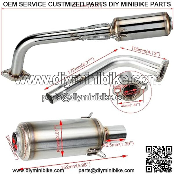 Predator 212 Exhaust Pipe with Muffler for Predator 212cc 196cc 224cc Non Hemi 6.5HP Engine Honda GX200 Coleman CT200U CT200U-EX BT200X KT196 RB200 MB200 Mini Bike Go Kart Performance Parts - Image 2