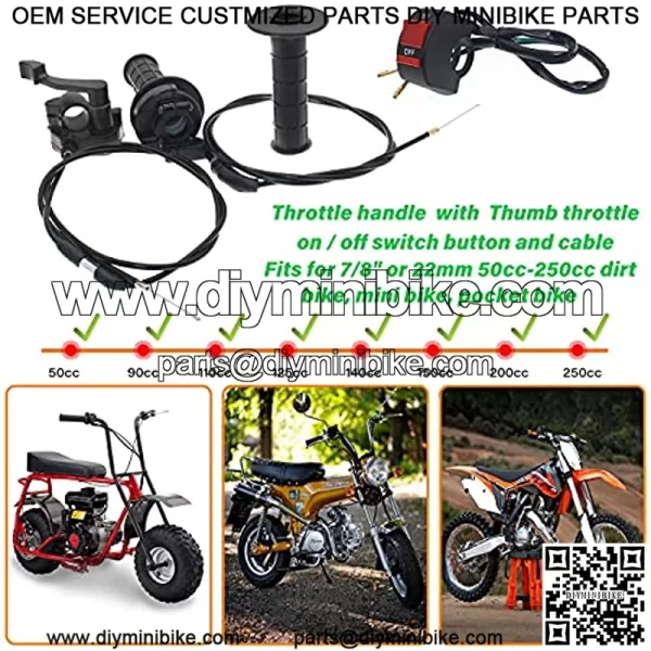 Twist throttle kit and atv Thumb throttle Kit Include Throttle handle/Twist throttle cable/Thumb throttle and Cable thumb throttle For 50 70 90 110 125 250cc of Dirtbike & Pit Bike - Image 2