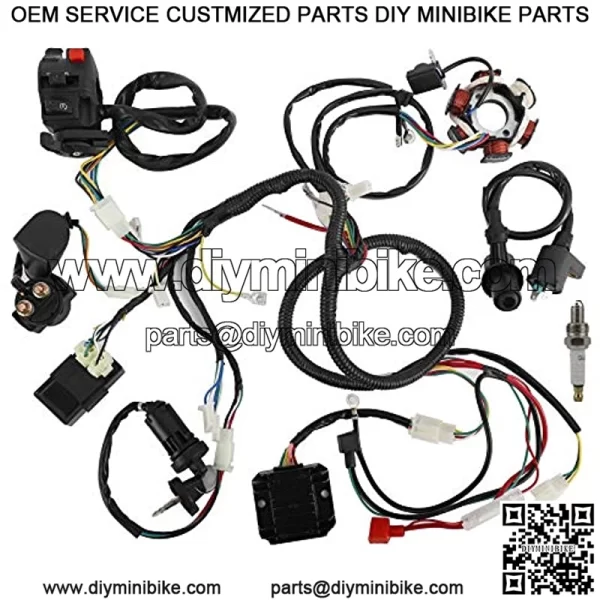 Wiring Harness Loom Kit Electrics Stator Coil CDI Wiring Harness Solenoid Relay Spark Plug for GY6 125cc 150cc ATV Quad GO Kart