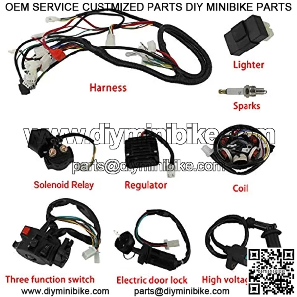 Wiring Harness Loom Kit Electrics Stator Coil CDI Wiring Harness Solenoid Relay Spark Plug for GY6 125cc 150cc ATV Quad GO Kart - Image 3