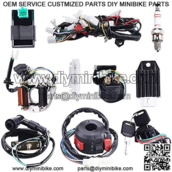 Complete Electrics Wiring Harness Stator Coil CDI Solenoid Relay Spark Plug For 4 wheelers Stroke ATV ??50cc 70cc 110cc 125cc?? Pit Quad Dirt Bike Go Kart By