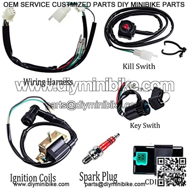 Wiring Loom Harness Kill Switch Key Switch 2-Wire Ignition Coil CDI Box Spark Plug Rebuild Kit for 50CC 70CC 90CC 110CC-160CC Kick Start Dirt Pit Bike ATV Buggy Go Kart Wire Harness - Image 2