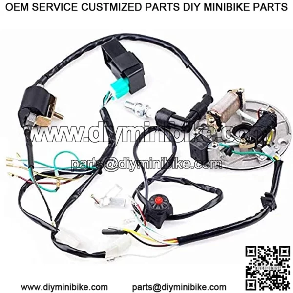 Kick Start Dirt Pit Bike Wire Harness Wiring Loom CDI Ignition Coil Magneto Spark Plug Rebuild Kit for 50cc -125cc Stator CDI Coil ATV Quad Bike Buggy Go Kart