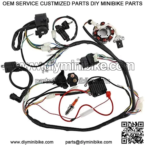 Wiring Harness Kit Complete Electrics Stator Coil CDI Wire Loom Set for 4-Stroke ATV QUAD 150cc-300cc