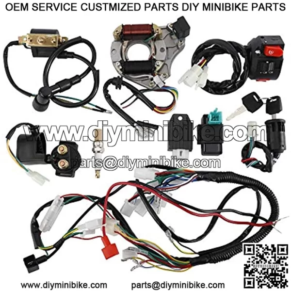 Complete Electrics Wiring Harness Kit, Stator Coil CDI Wiring Loom Kit for 4 Stroke ATV KLX 50cc 70cc 110cc 125cc Pack of 9