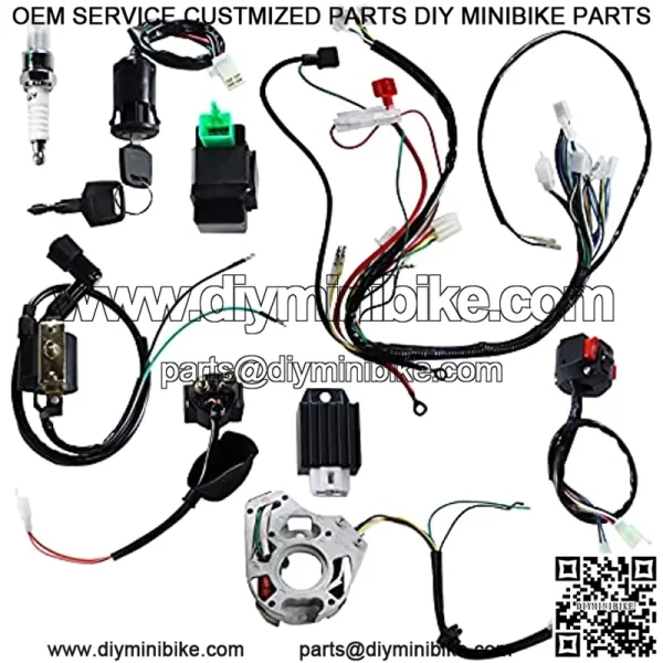 Complete Electrics Stator Coil CDI Wiring Harness Solenoid Relay Spark Plug for 4 Stroke ATV 50cc 70cc 110cc 125cc Pit Quad Dirt Bike Go Kart Scooter Moped Parts Complete Wiring Harness