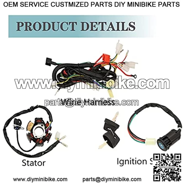 Rain King Complete GY6 Wiring Harness kit Electrics Stator Coil CDI Ignition Coil for Wiring Harness 50cc 70CC 90CC 110CC 125cc 4 Stroke ATV Dirt Bike Moped Quad Go Kart Scooter - Image 2