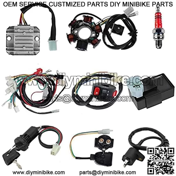 Complete Wiring Harness kit for ATV Quad 4 Four Wheelers 50CC 70CC 110CC 125CC Go Kart Dirt Pit Bikes With Electrics Stator Coil CDI Wiring Harness Solenoid Relay Spark Plug by KAKO