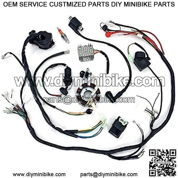 Electric Wire Harness Wiring Loom CDI Ignition Coil Spark Plug Rebuild Kit for 150CC 200CC 250CC Electric Stator CDI Coil ATV Quad Bike Buggy Go Kart