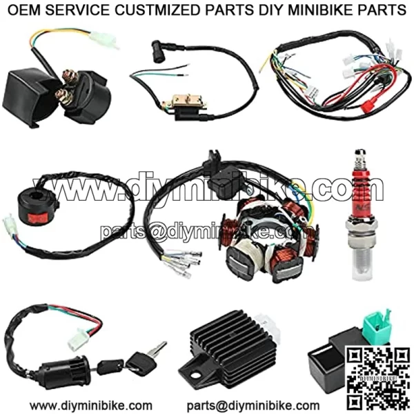 Everrich Quad Wire Harness Complete Wiring Harness Complete Electrics Stator Coil CDI Solenoid Relay Spark Plug for 4 Stroke ATV 50cc 70cc 90cc 110cc 125cc Pit Quad Dirt Bike Go Kart Parts