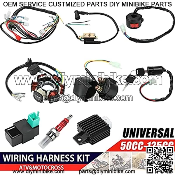 Everrich Quad Wire Harness Complete Wiring Harness Complete Electrics Stator Coil CDI Solenoid Relay Spark Plug for 4 Stroke ATV 50cc 70cc 90cc 110cc 125cc Pit Quad Dirt Bike Go Kart Parts - Image 2