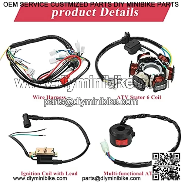 Everrich Quad Wire Harness Complete Wiring Harness Complete Electrics Stator Coil CDI Solenoid Relay Spark Plug for 4 Stroke ATV 50cc 70cc 90cc 110cc 125cc Pit Quad Dirt Bike Go Kart Parts - Image 3