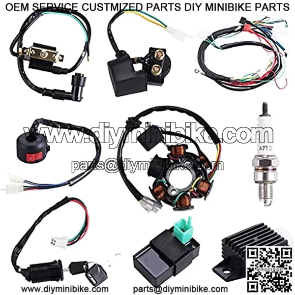 Complete Electrics Stator Coil CDI Quad Wiring Harness Solenoid Relay Spark Plug for 4 Wheelers Stroke ATV 50cc 70cc 90cc 110cc 125cc Pit Quad Dirt Buggy Bike Go Kart Parts by AUTOMOTIVE